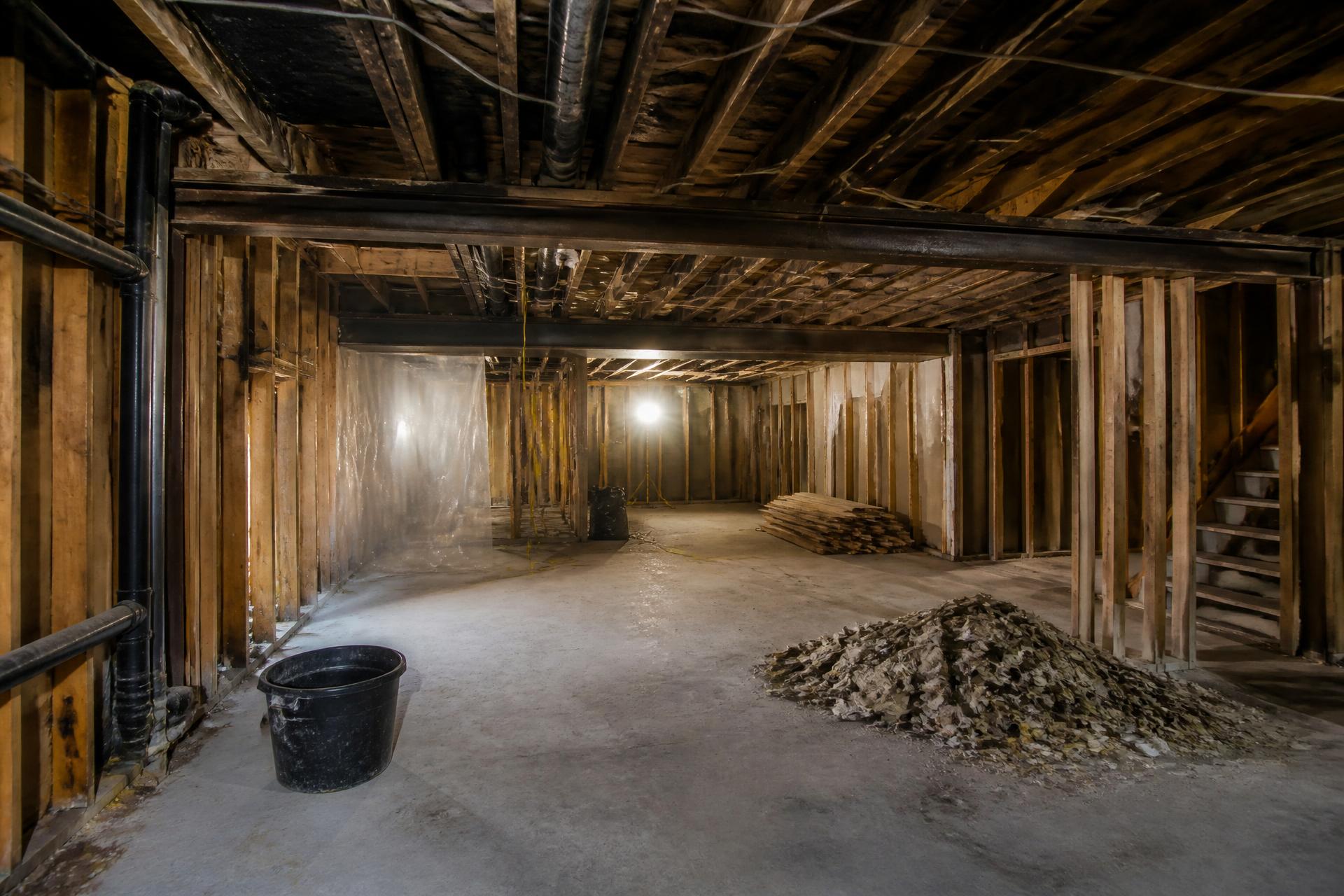 Full basement gutted to studs and concrete floor